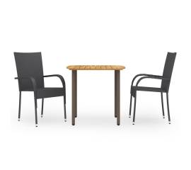 Set mobilier de grădină, 3 piese, negru, poliratan