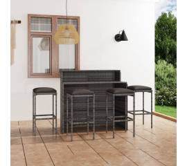 Set mobilier bar de grădină cu perne, 5 piese, gri