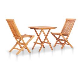 Set mobilier de bistro pliabil, 3 piese, lemn masiv de tec