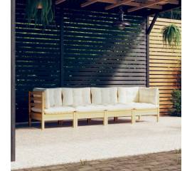 Set mobilier grădină cu perne crem, 4 piese, lemn masiv de pin