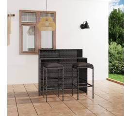 Set mobilier bar de grădină cu perne, 3 piese, gri