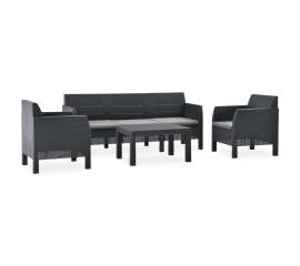 Set mobilier de grădină cu perne, 4 piese, antracit, pp ratan