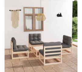 Set mobilier de grădină cu perne, 5 piese, lemn masiv de pin