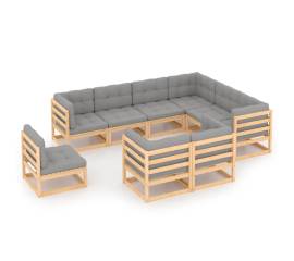 Set mobilier de grădină, 9 piese, cu perne, lemn masiv de pin