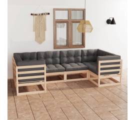 Set mobilier de grădină cu perne, 6 piese, lemn de pin masiv