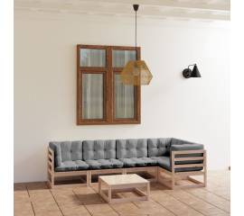 Set mobilier de grădină cu perne, 6 piese, lemn masiv de pin