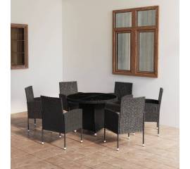 Set mobilier de grădină, 7 piese, negru, poliratan