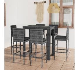 Set mobilier bar de grădină cu perne, 7 piese, gri, poliratan