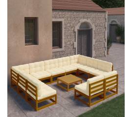 Set mobilier grădină&perne 12 piese, maro miere lemn masiv pin