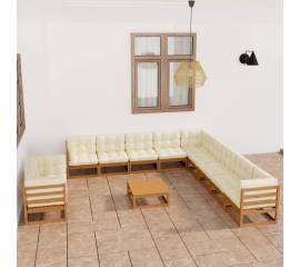 Set mobilier grădină&perne 12 piese maro miere lemn masiv pin