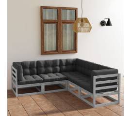 Set mobilier de grădină cu perne, 5 piese, lemn masiv de pin