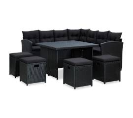 Set mobilier de grădină cu perne, 6 piese, negru, poliratan