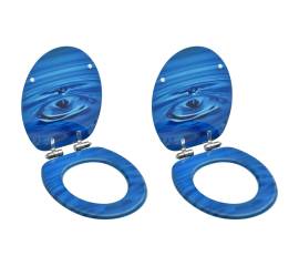Scaune wc capac silențios, 2 buc., albastru, mdf, model stropi