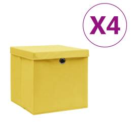 Cutii depozitare cu capac, 4 buc., galben, 28x28x28 cm