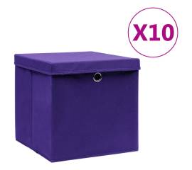 Cutii depozitare cu capace, 10 buc., violet, 28x28x28 cm