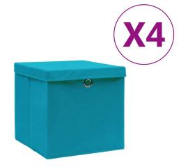 Cutii de depozitare cu capac, 4 buc., bleu, 28x28x28 cm