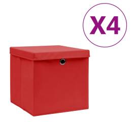 Cutii depozitare cu capac, 4 buc., roșu, 28x28x28 cm
