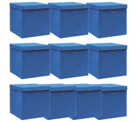Cutii depozitare cu capace 10 buc. albastru 32x32x32 cm textil