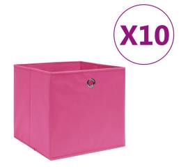 Cutii depozitare, 10 buc., roz, 28x28x28 cm, material nețesut