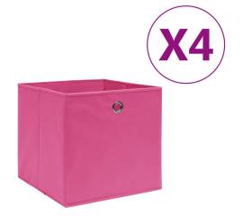 Cutii depozitare, 4 buc., roz, 28x28x28 cm, textil nețesut
