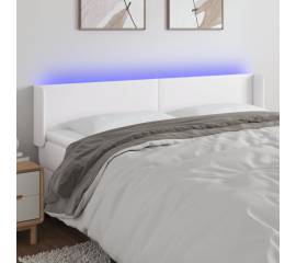 Tăblie de pat cu led, alb, 203x16x78/88 cm, piele ecologică