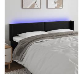 Tăblie de pat cu led, negru, 203x16x78/88 cm, piele ecologică