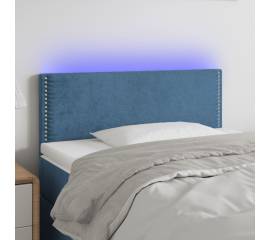 Tăblie de pat cu led, albastru închis, 100x5x78/88 cm, catifea