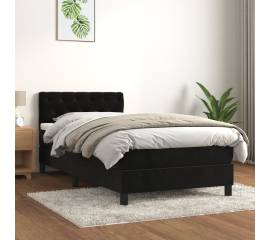 Pat box spring cu saltea, negru, 80x200 cm, catifea