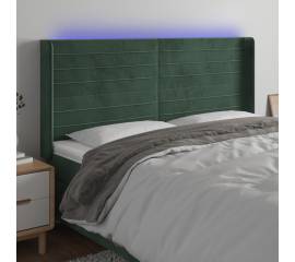 Tăblie de pat cu led, verde închis, 183x16x118/128 cm, catifea