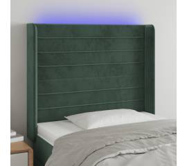 Tăblie de pat cu led, verde închis, 93x16x118/128cm, catifea