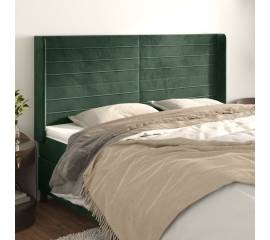 Tăblie pat cu aripioare verde închis 183x16x118/128 cm catifea