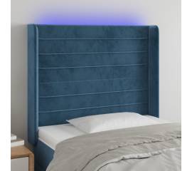 Tăblie de pat cu led, albastru închis, 93x16x118/128cm, catifea