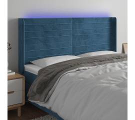 Tăblie de pat cu led, albastru închis, 183x16x118/128cm catifea