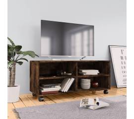 Comodă tv cu roți, stejar fumuriu, 90x35x35 cm, lemn prelucrat