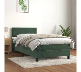 Pat box spring cu saltea, verde închis, 90x190 cm, catifea