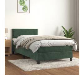 Pat box spring cu saltea, verde închis, 90x190 cm, catifea