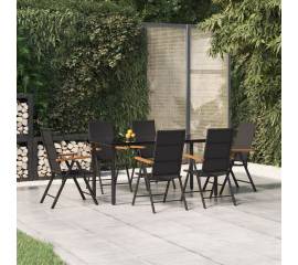 Set mobilier de grădină, 7 piese, negru și maro, poliratan