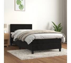 Pat box spring cu saltea, negru, 90x190 cm, catifea