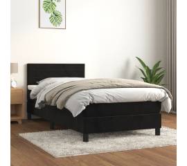 Pat box spring cu saltea, negru, 90x190 cm, catifea