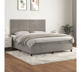 Pat box spring cu saltea, gri deschis, 180x200 cm, catifea