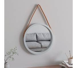 Oglindă de perete cu o curea, argintiu, Ø 45 cm