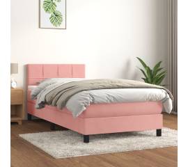 Pat box spring cu saltea, roz, 90x190 cm, catifea