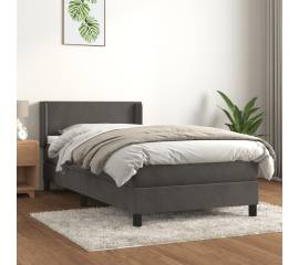 Pat box spring cu saltea, gri închis, 90x190 cm, catifea