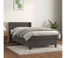 Pat box spring cu saltea, gri închis, 90x190 cm, catifea