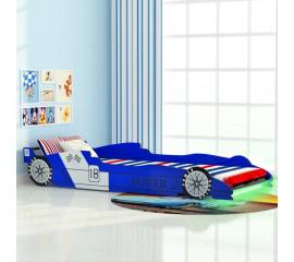 Pat copii mașină de curse, cu led, 90 x 200 cm, albastru