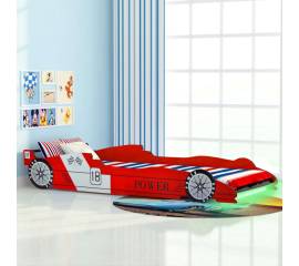 Pat pentru copii mașină de curse, cu led, 90 x 200 cm, roșu
