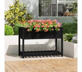 Jardinieră cu raft, negru, 111,5x54x81 cm, lemn masiv de pin