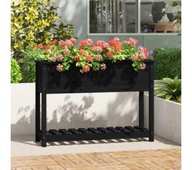 Jardinieră cu raft, negru, 111,5x34,5x81 cm, lemn masiv de pin