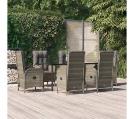 Set mobilier de grădină cu perne, 7 piese, negru/gri, poliratan