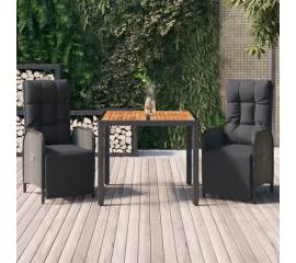 Set mobilier de grădină cu perne, 3 piese, negru, poliratan